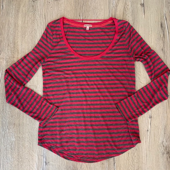 Juicy Couture Pink & Grey Stripped Long Sleeve - Picture 1 of 7